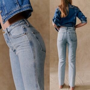 Sezane Brut Sexy Jeans Bleach Blue Denim Womens Sz 34 Straight Leg French Casual